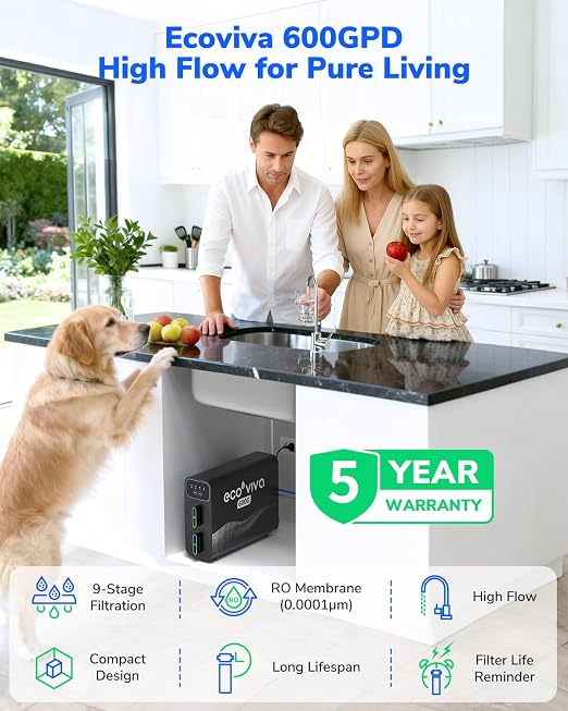 Ecoviva E6 Compact-Thin 5" Width Reverse Osmosis Water Filter Under-Sink 600GPD - Image 2