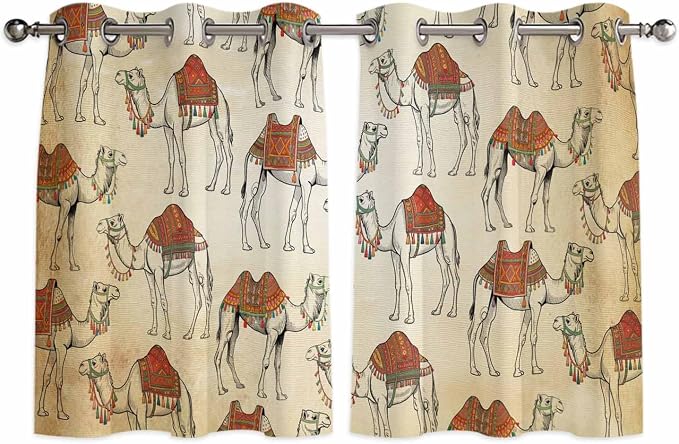 2 Panel Kitchen Cafe Curtains, Desert Sand Camel Sunlight Filtering Nature Air by Hokiten