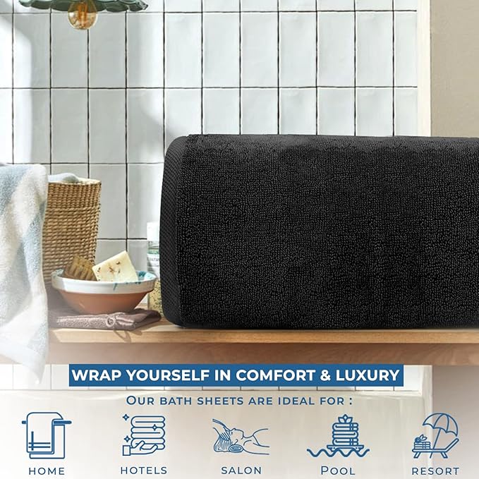 DAN RIVER Pack of 1 Bath Sheet 40x80 Inches, Oversized Black Bath Towels, Fluffy and Thick Extra Large Bath Sheets