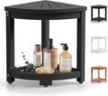 Waterproof Corner Shower Stool for Inside Shower, Poly Lumber Shower Bench Seat Chair, Bath Shower Stool for Shaving Legs Foot Rest with Storage Shelf, Adjustable & Non-Slip Feet, Black