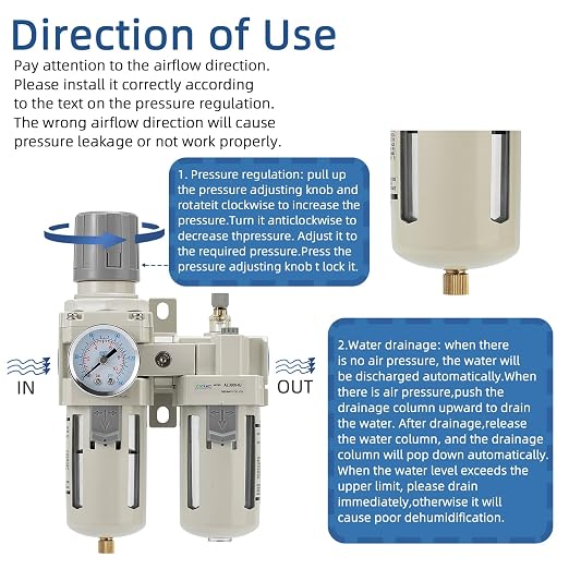 3/8" NPT Compressed Air Filter Regulator Lubricator Combination, Water/Oil Trap - Image 4