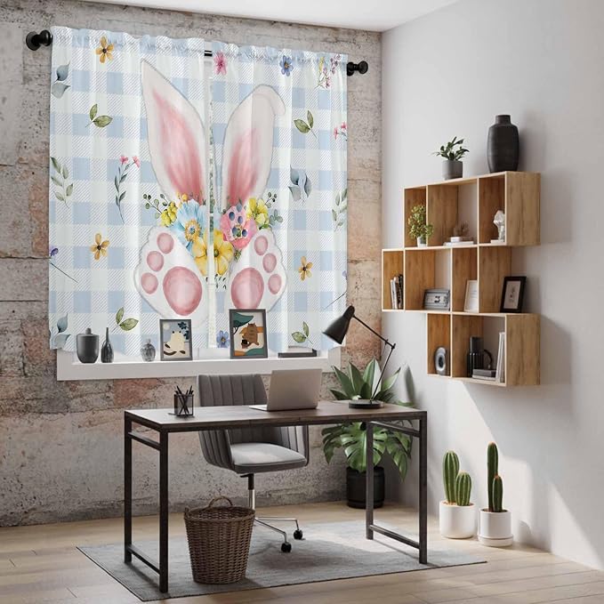 Easter Window Curtains 63 Inch Long 2 Panel Set, Rod Pocket Bedroom Curtains & - Image 6