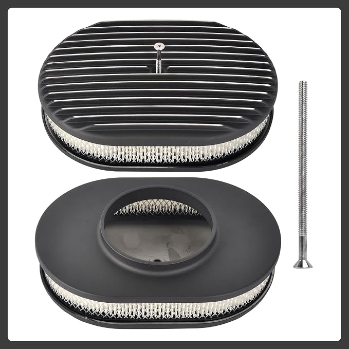 12" Air Cleaner Kit Black Aluminum Oval Full Finned Compatible - Image 2