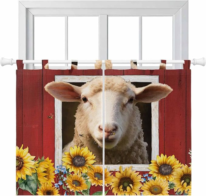 Sheep Sunflower Bedroom Curtains 63 Inch Length, Window Curtains Tab Top by Unknown