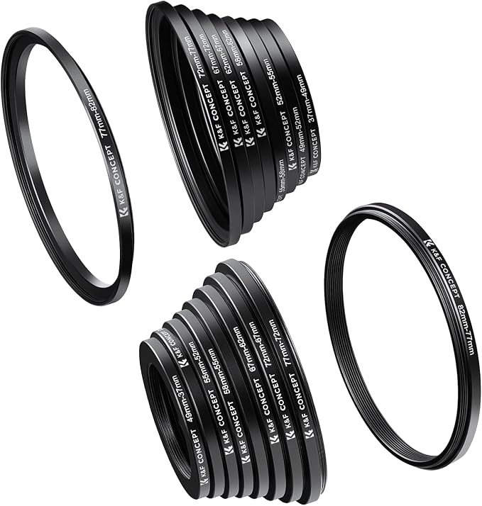 K&F CONCEPT 18 Pieces Filter Ring Adapter Set, Camera Lens Filter Metal by KFCONCEPT