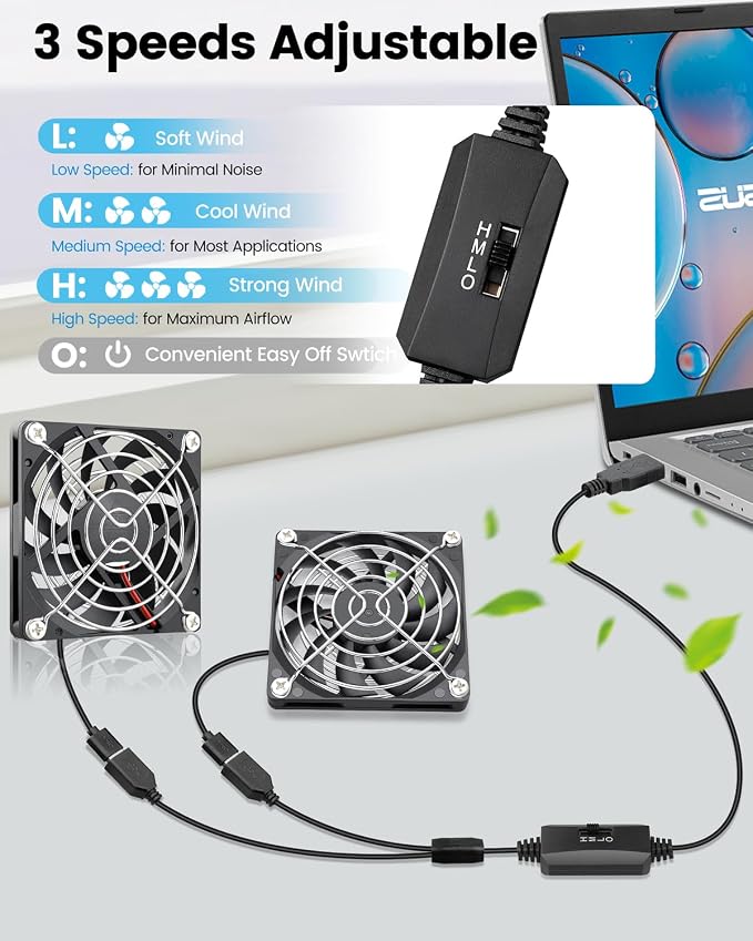 GDSTIME Dual 80mm x 10mm USB Fan - Image 3