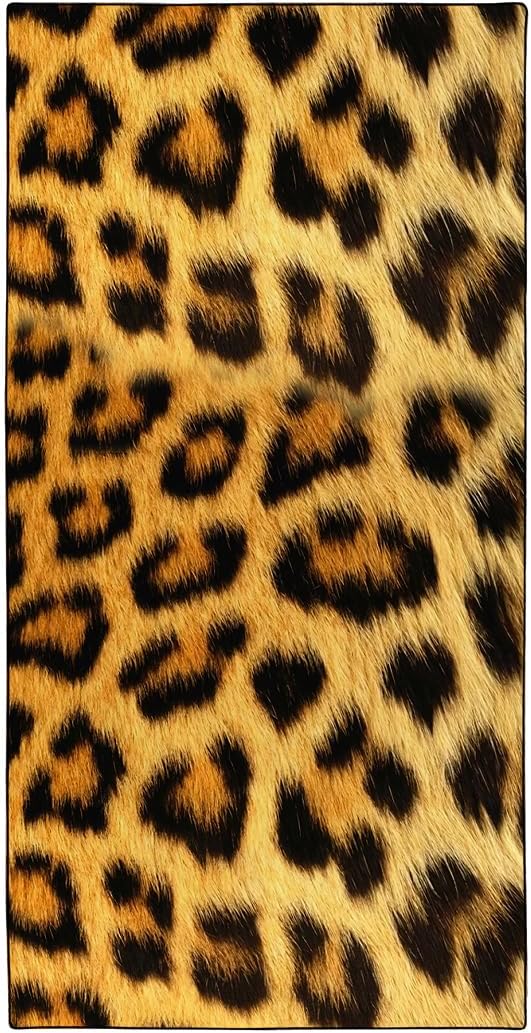 Leopard Print Yellow Black Beach Towel 36"x72" Quick-Dry Sand-Free Lightweight Microfiber