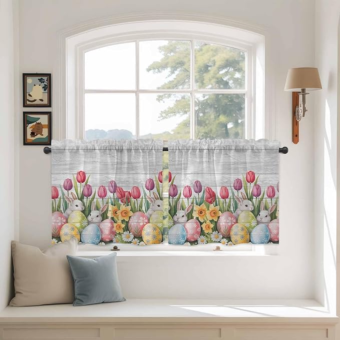 Easter Kitchen Tier Curtains 24 Inch Long 2 Panel Set, Rod Pocket Cafe Small by Unknown