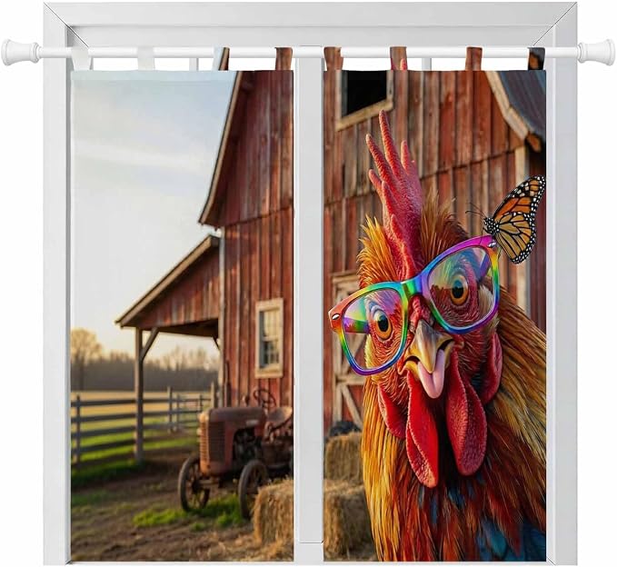 Farm Rooster Bathroom Curtains 63 Inch Length, Window Curtains Tab Top by Unknown