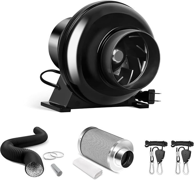 iPower 4 Inch 195 CFM Inline Fan, Air Carbon Filter, 8 Feet Aluminum 4 Layer by iPower