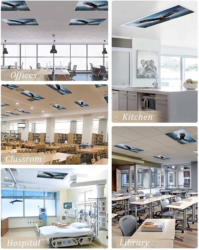 4 Pcs Fluorescent Light Covers for Ceiling Lights, Bald Eagle Soaring Above - Image 5