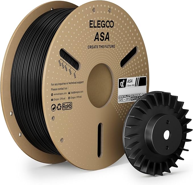ELEGOO ASA Filament 1.75mm Black 1KG, UV & Weather Resistant 3D Printer Filament by ELEGOO