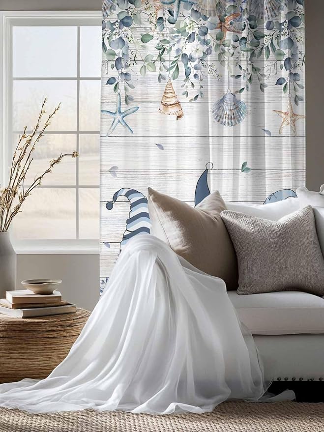 Sheer Curtains 72 Inches Long, Coastal Eucalyptus Leaf Semi Sheer Curtains - Image 4
