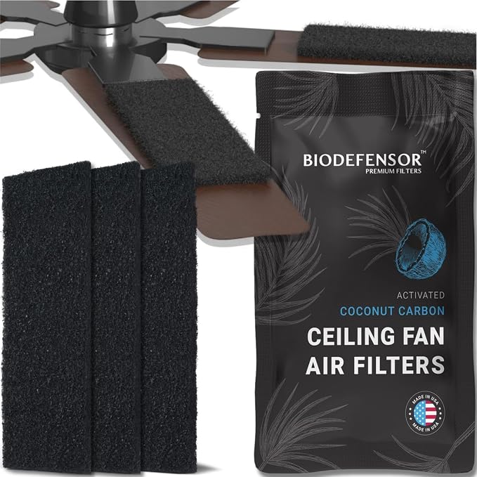 Biodefensor Ceiling Fan Filters, Made in USA, Easy Peel & Stick, Fits All Blade by BIODEFENSOR