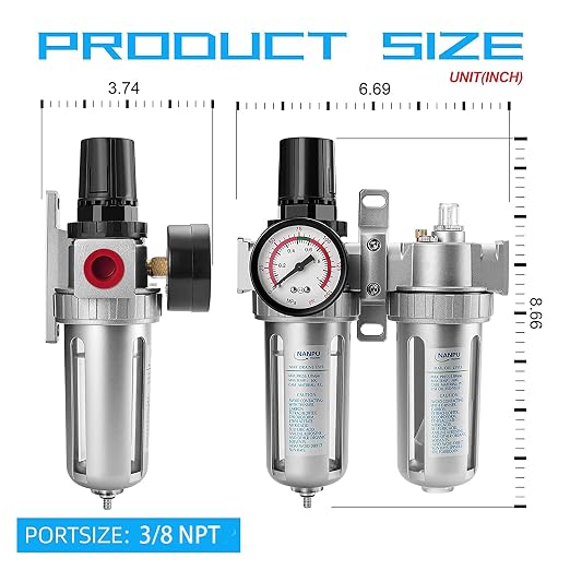 NANPU 3/8" NPT Air Filter Pressure Regulator Lubricator Dryer Gauge Kit - Image 6