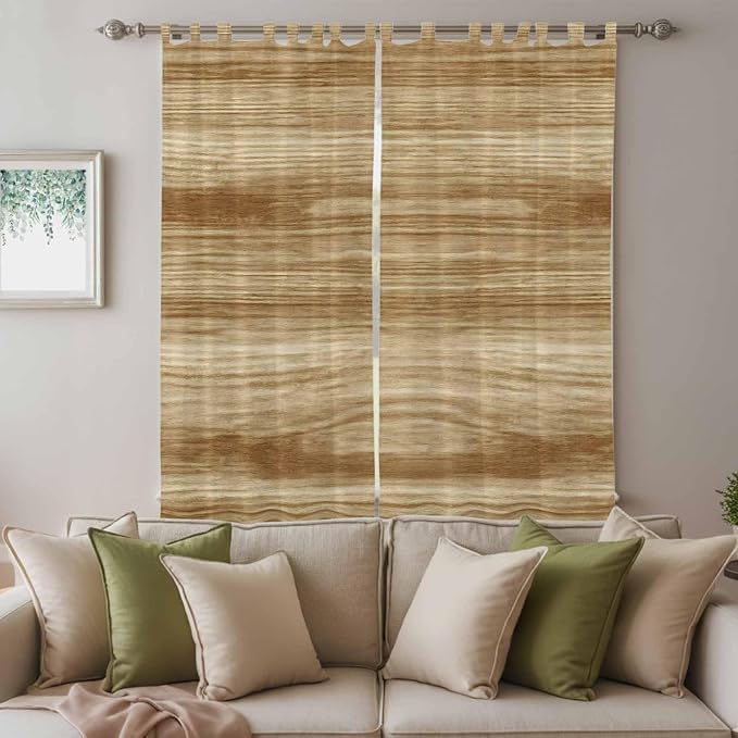 Light Brown Wood Grain Living Room Curtains 96 Inch Length, Window Curtains Tab - Image 3