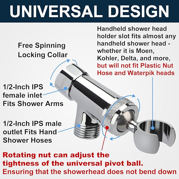 Shower Head Holder All Metal, Brass Adjustable Shower arm Bracket for Handheld, Hand held Showerhead Holder (B-Style Shower Arm Mount Premium Chrome