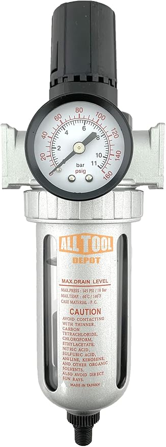 1/2" NPT Mid Flow Compressed Air In Line Filter Regulator Combo Piggyback by AllToolDepot