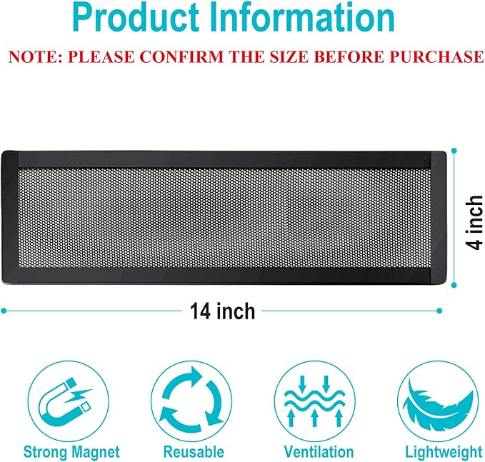 Magnetic Floor Register Vent Covers, 4 x 14 Inch Air Vent Filter Mesh, Sticky - Image 2