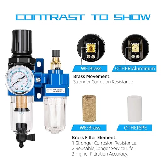 NANPU 1/4" NPT Compressed Air Filter Regulator Lubricator Combo, Water/Oil Trap - Image 5