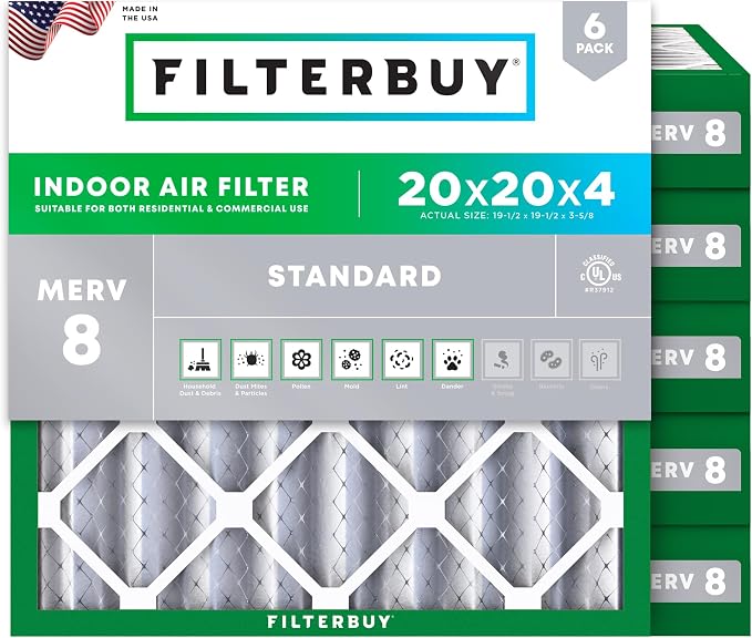Filterbuy 20x20x4 Air Filter MERV 8 Essential Dust & Allergy Defense, by Filterbuy