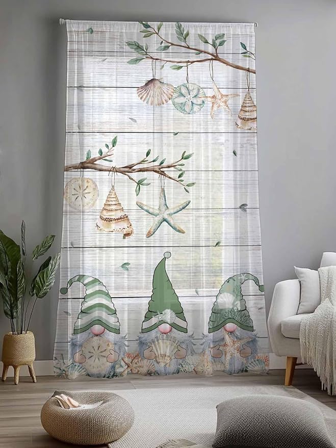 Sheer Curtains 84 Inches Long, Sage Green Gnomes Semi Sheer Curtains Light - Image 2