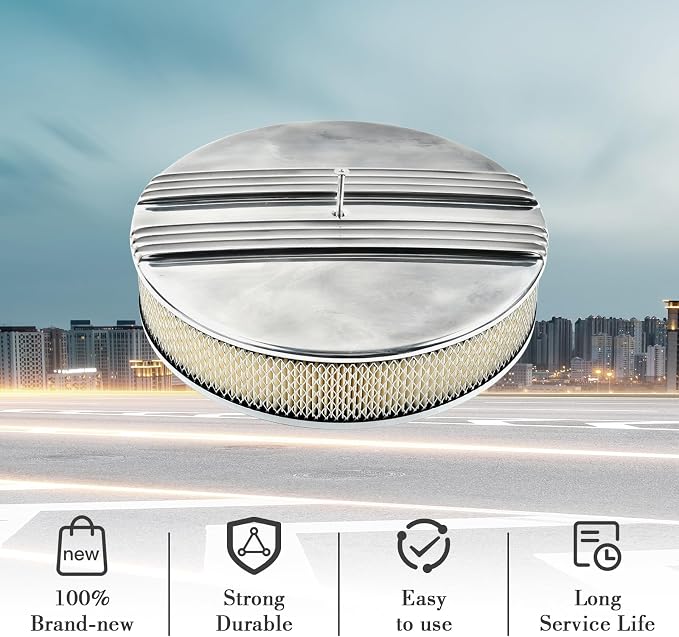 14 x 3 Inch Round Polished Air Cleaner Kit Half Finned Drop Base Compatible - Image 4