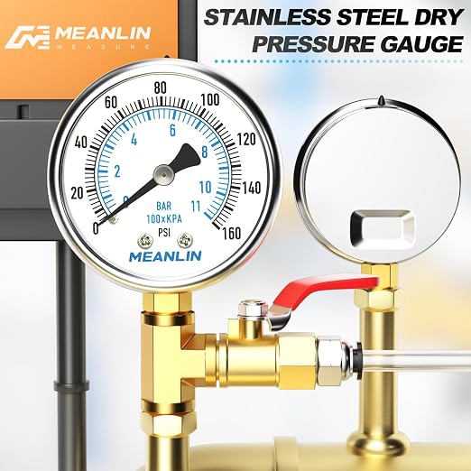 MEANLIN MEASURE 0~160Psi Dry Pressure Gauge Stainless Steel 1/4" NPT 2" FACE - Image 7