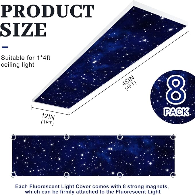 8 Pcs 1 x 4 Feet Fluorescent Lights Covers Magnetic Ceiling Light Cover - Image 2