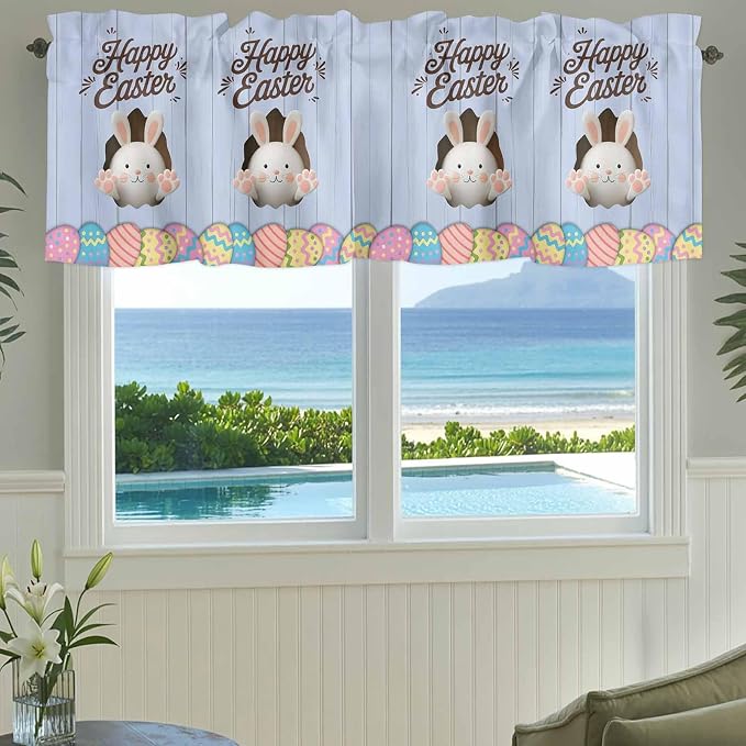 Blue Easter Curtain Valances for Windows, Kitchen Valance Window Treatment - Image 3