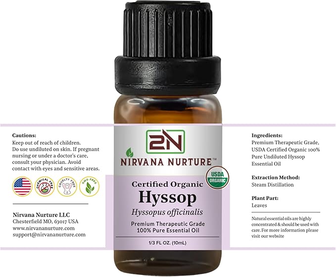 Hyssop Essential Oil USDA Certified Organic, 100% Pure Natural Premium Grade, Undiluted