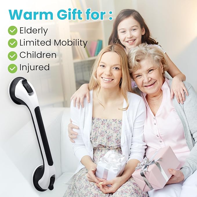 TAILI Shower Grab Bar Glow in The Dark, 16.8 in Grab Bars for Bathtubs, Shower Handles Bath Rails for Seniors and Elderly, Bathroom Safety Grip Removable No Drilling Waterproof Black