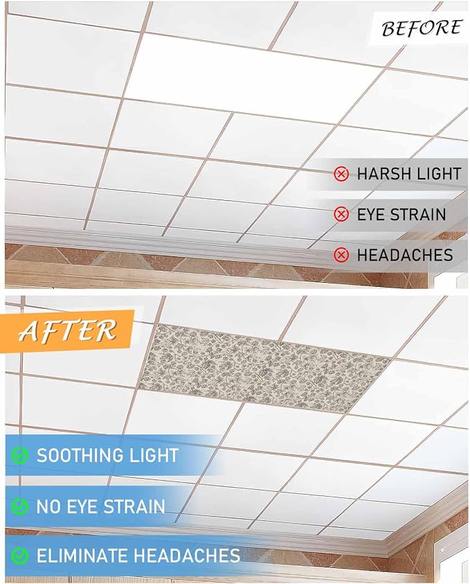 2 Pack Fluorescent Light Cover for Ceiling Lights, Modern Vintage Flowers - Image 7