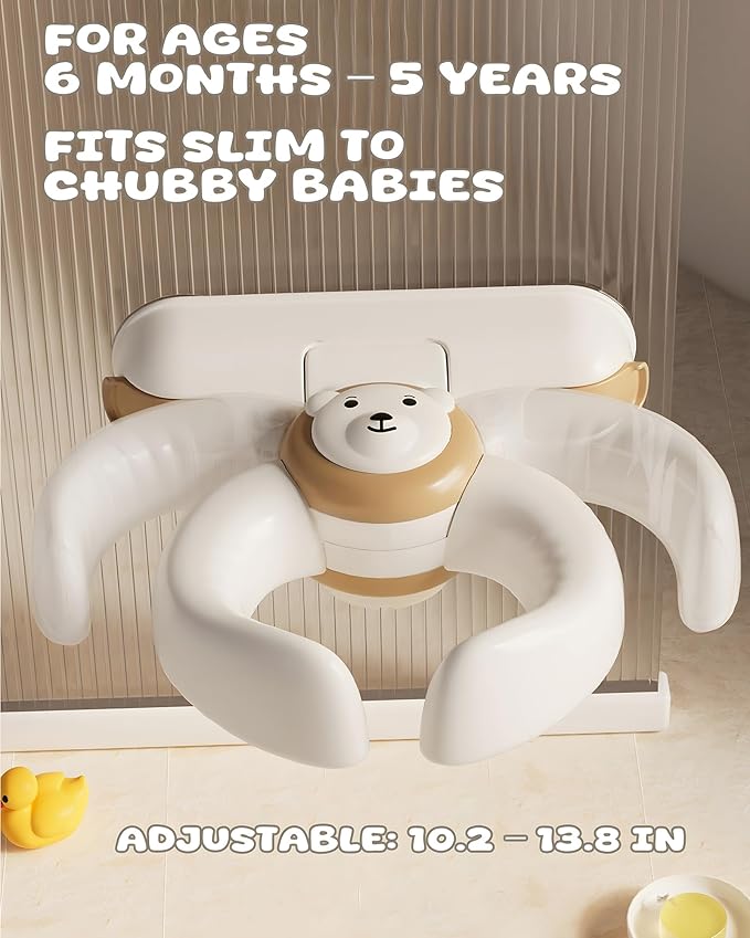 Adjustable Baby Bath Stand with Strong Suction Cups – Foldable Shower Support Seat for Babies 6 Months & Up, No-Drill ABS Plastic with Drain Holes, Safe & Stable Toddler Bath Helper