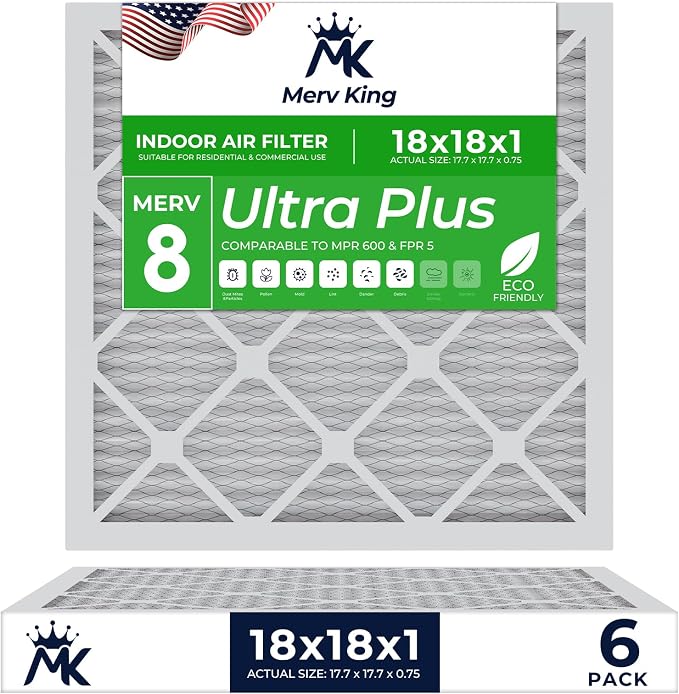 MervKing 18x18x1 Air Filter Actual Size: 17.7" x 17.7" x 0.75" MERV 8 MPR by MervKing