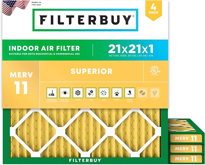 Filterbuy 21x21x1 Air Filter MERV 11 Superior Pet & Allergy Defense, by Filterbuy