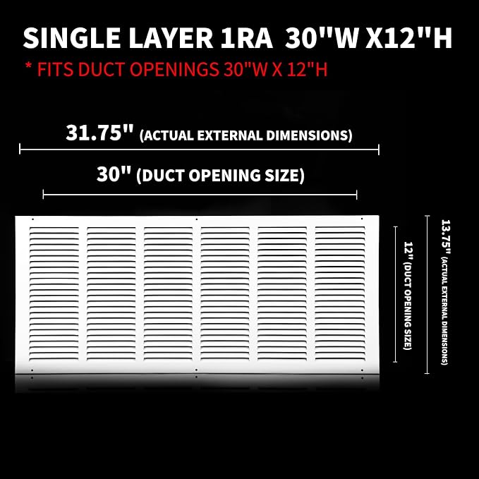 Return Vent Cover 30 x 12, Air Return Vent Cover, Flat Vent Cover, Return Air - Image 2