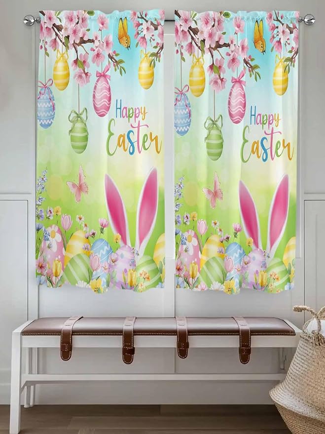 Easter Living Room Curtains 72 Inches length, Spring Bunny Colorful Rabbit Eggs - Image 4