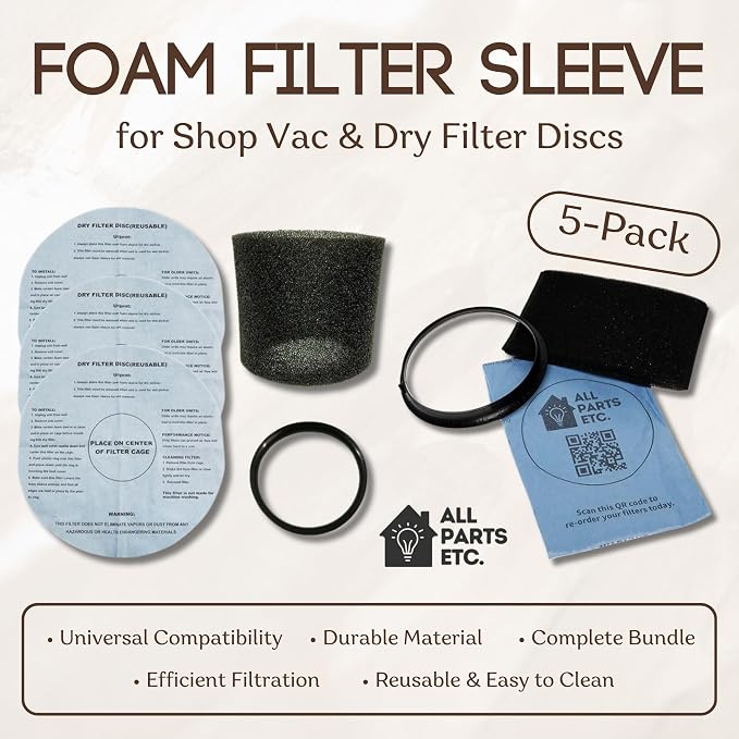 Foam Filter Sleeve for Shop Vac & Dry Filter Discs -1 Foam Sleeve, 3 Reusable - Image 3