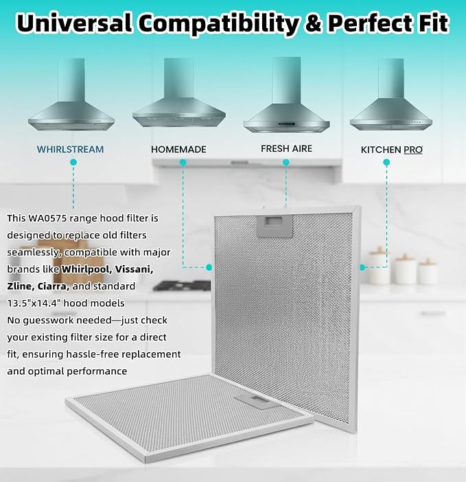 2 Pack WA0575 Range Hood Filters 13.5" x 14.4" x 0.35", 5-Layer Aluminum Mesh - Image 2