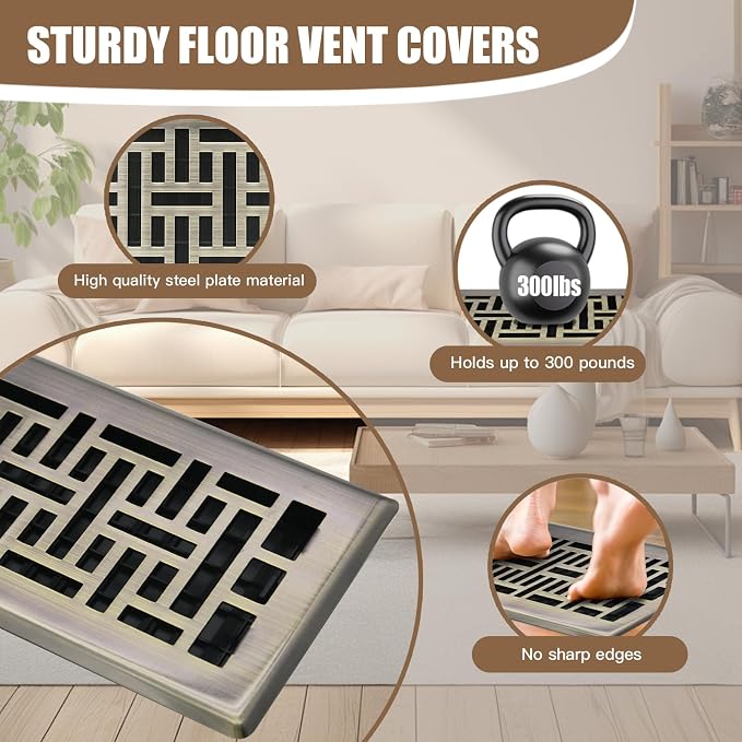 Air Floor Vent Adjustable Register 4x12 Inch Floor Register Vents - Image 3