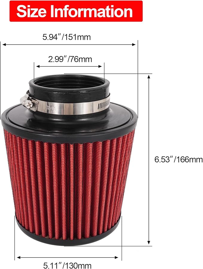 Cold Air Intake Filter High Performance Washable Filter Clamp-On Replacement - Image 2