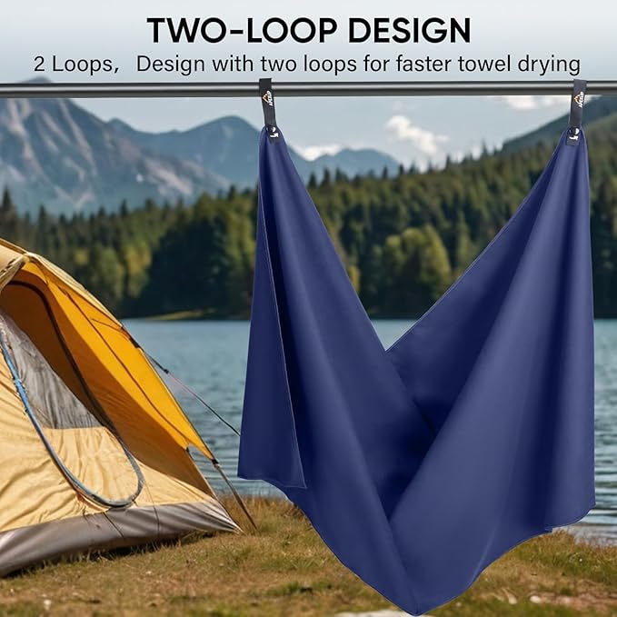 APEXUP Microfiber Travel Towel, Ultra Absorbent Quick Dry Towels, Lightweight Gym Sports Camping Towel for Workout, Yoga, Beach, Shower, Swimming (24"×12", Navy Blue)
