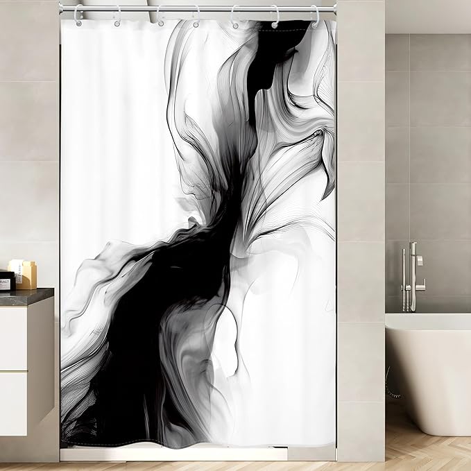 Cinbloo Small Stall RV Black and White Shower Curtain 48Wx72H Abstract Marble Modern Ombre Grey Gray Bathroom Curtain Set Minimalist Chic Simple Cool Neutral Bath Bathroom Accessories Decor