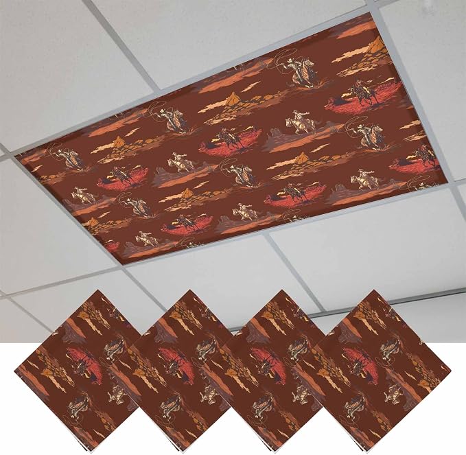 Cowboys Horses 4 Pcs Fluorescent Light Covers 4 x 2 Feet, Desert Ethnic Winds - Image 2