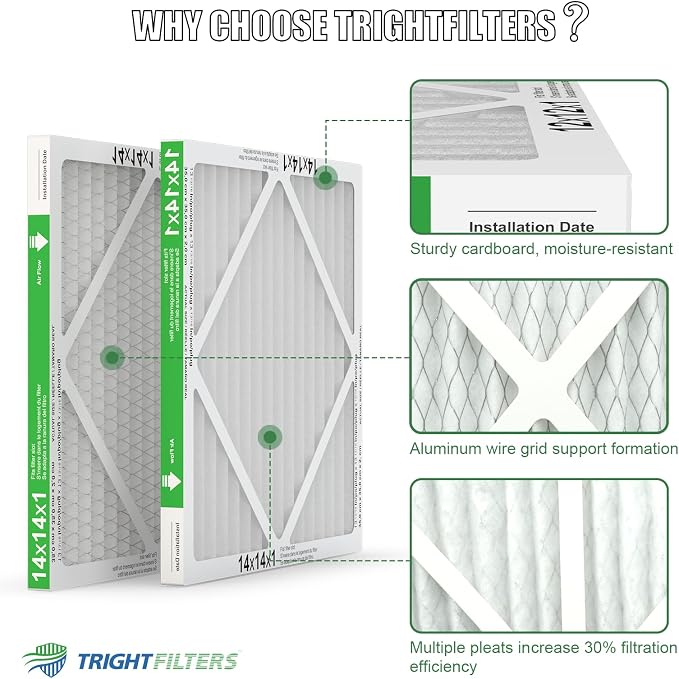14x14x1 Air Filter 6 Pack, Durable MERV 8 Pleated Home HVAC AC Furnace Filters - Image 3