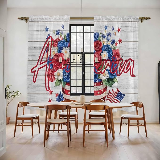 Independence Day Window Curtains 72 Inch Long 2 Panel Set, Rod Pocket Long by Unknown