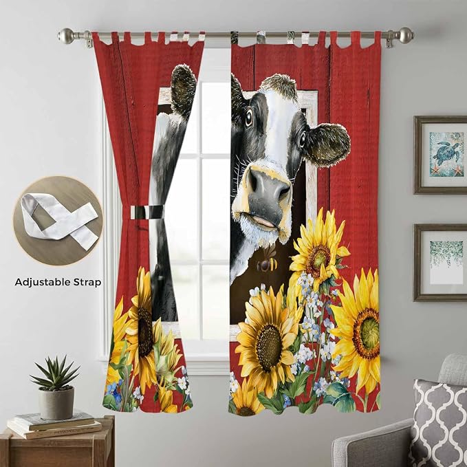 Cows Sunflowers Living Room Curtains 84 Inch Length, Window Curtains Tab Top - Image 5