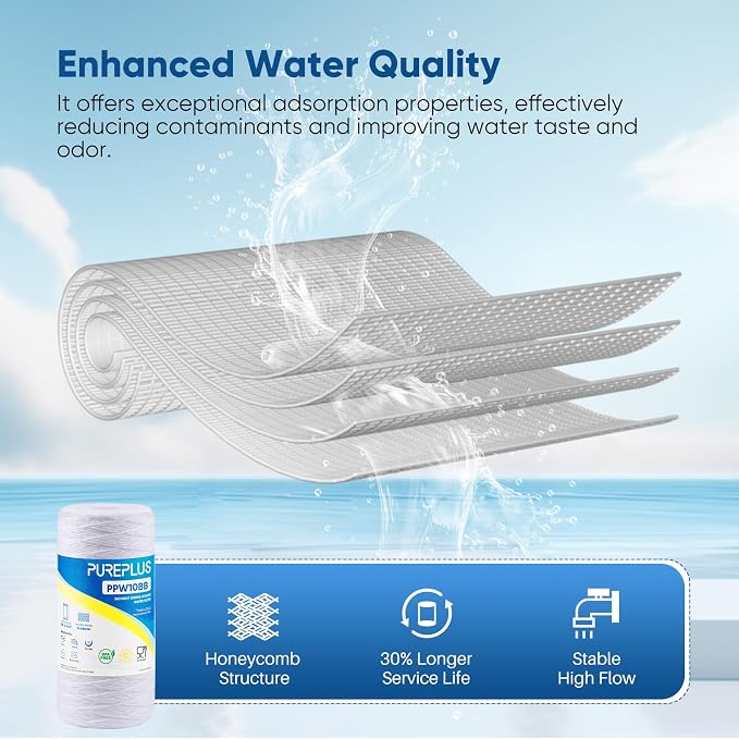 PUREPLUS 5 Micron 10 x 4.5 Whole House String Wound Sediment Filter - Image 6