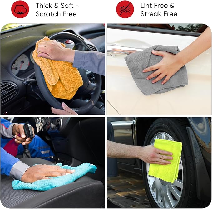 AIDEA Microfiber Cleaning Cloth 24 Pack, Microfiber Towels for Cars, Soft & Absorbent Cleaning Rags, Premium Lint Free Shop Towels for House, Kitchen, Car, 12inx16in